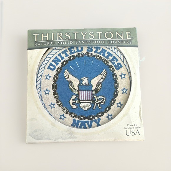 VTG Thirstystone Sandstone Round Coasters  Box Set 4 U S Navy Design NOS - Picture 1 of 2